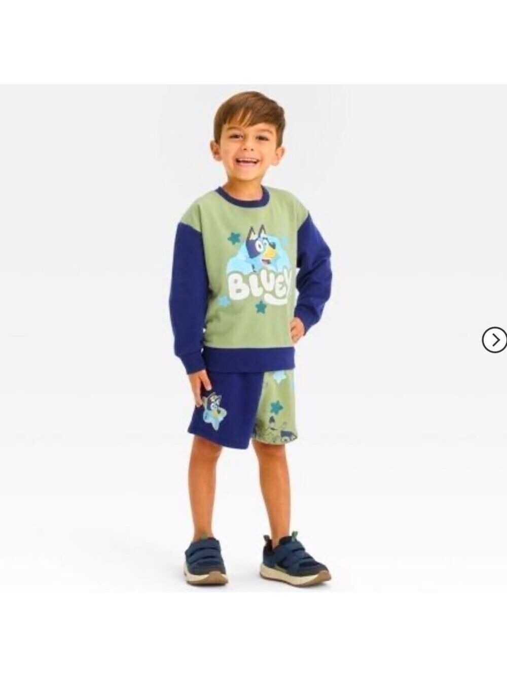 Moose Toddler Boys Bluey French Terry Top and Bottom Set Blue Green 4T